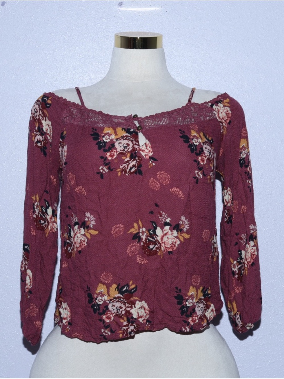 Rewind Burgundy Floral Off-Shoulder Tunic